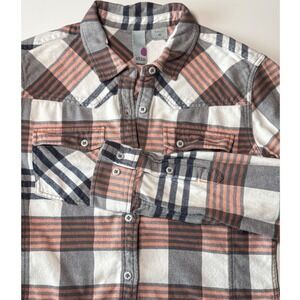 Stio Flannel Shirt Womens Medium Grey White Plaid Western Button Up Cotton